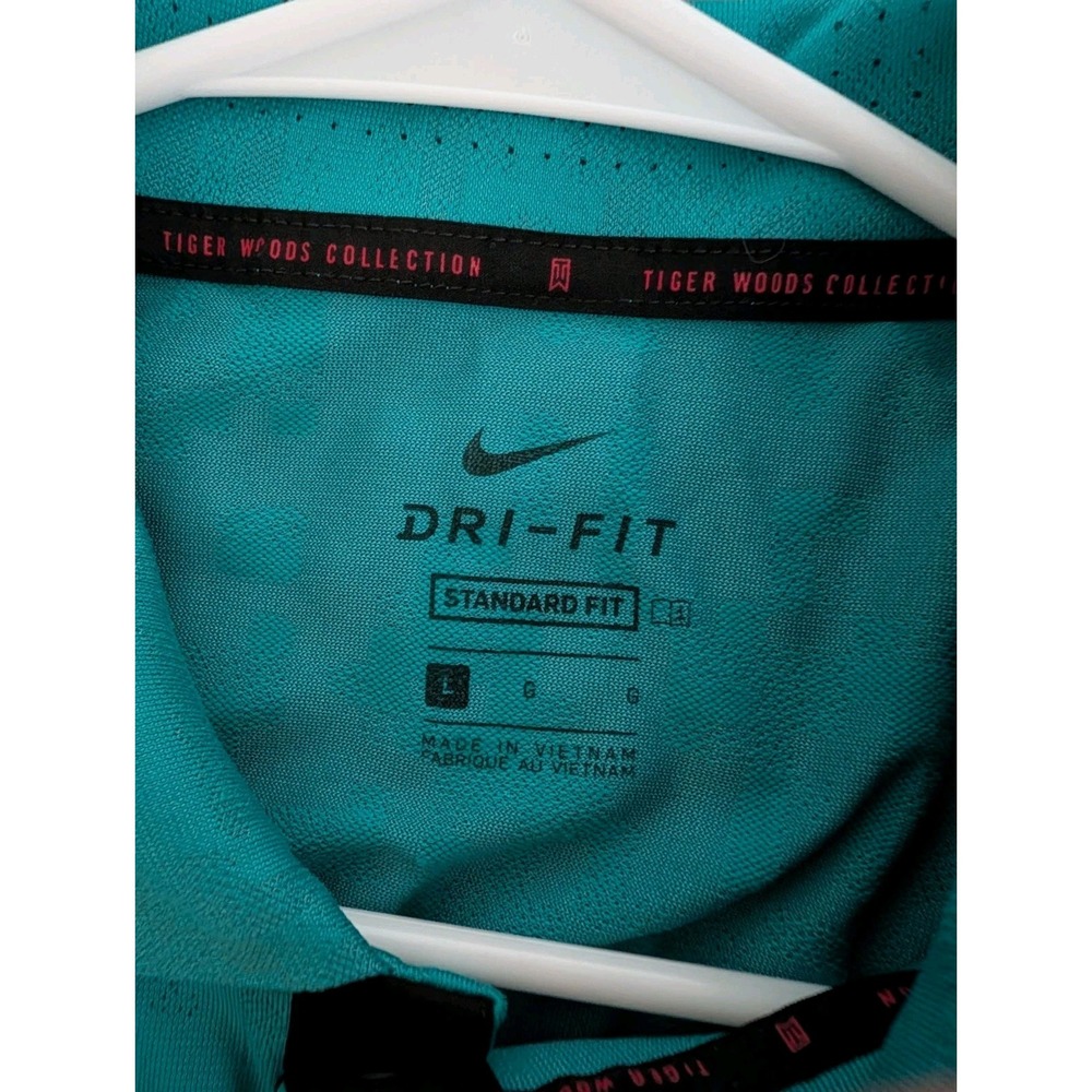 Tiger Woods Collection Nike Dri-Fit Polo Shirt Men's Large Teal Geo Jacquard - Picture 6 of 13